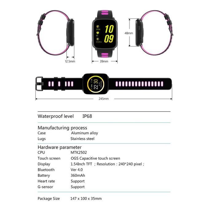 Smart Wat H Pedometer Reminder Remote  Amera Wristwat H Heart Rate Monitor-black&pink