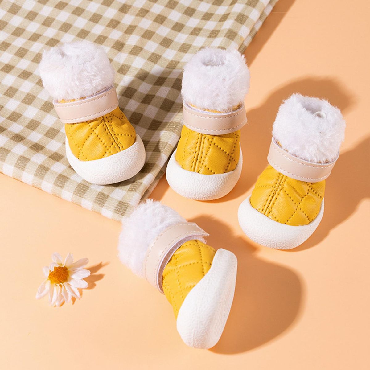 4Pcs Pet Booties Puppy Snow Anti-slip Boots Pet Paw Protector Yellow
