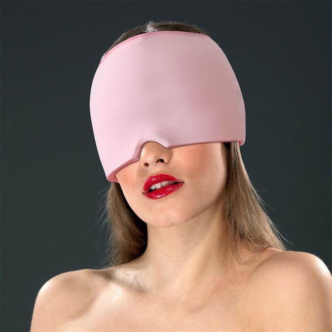 Ice Pack Head Wrap Adjustable Top / Side Mask For Migraine Pain Pink
