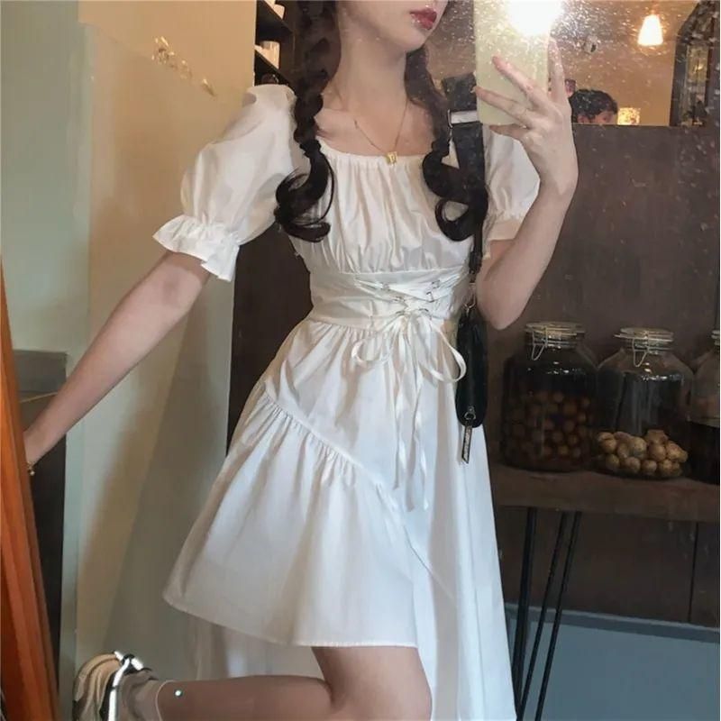 Irregular bubble sleeve dress for women in summer design sense of the small crowd Hepburn style ins