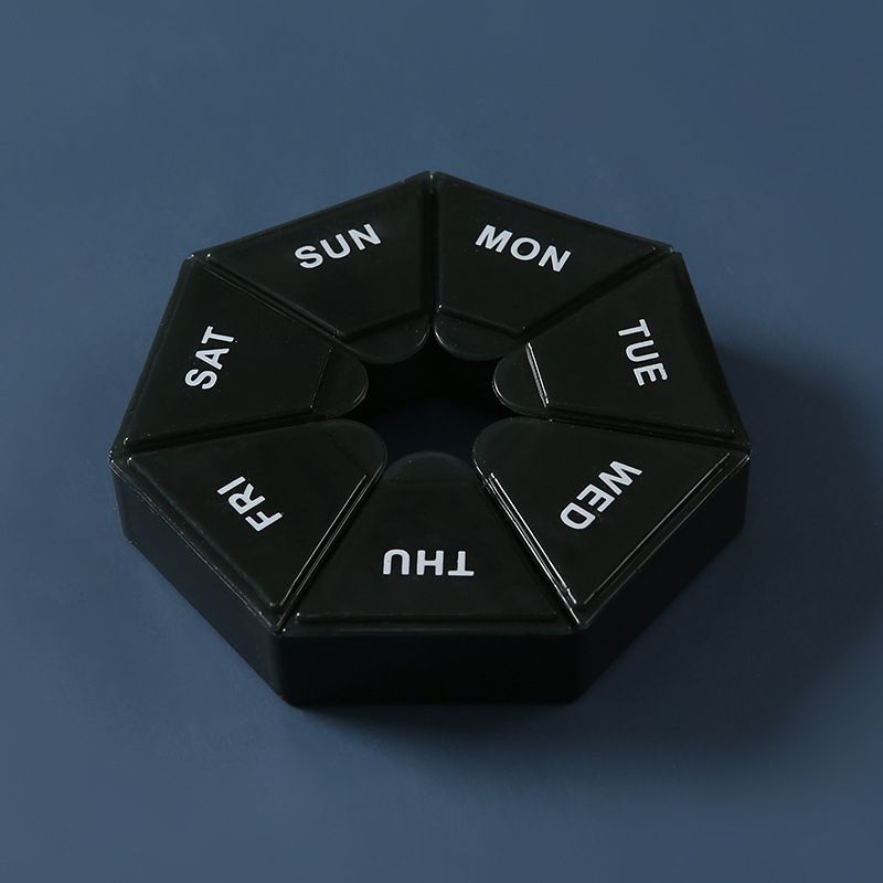 Portable Plastic Pill Case 7 Days Candy Box Weekly Tablet Medicine Holder Storage Organizer Containers Pill Dispenser Container Black