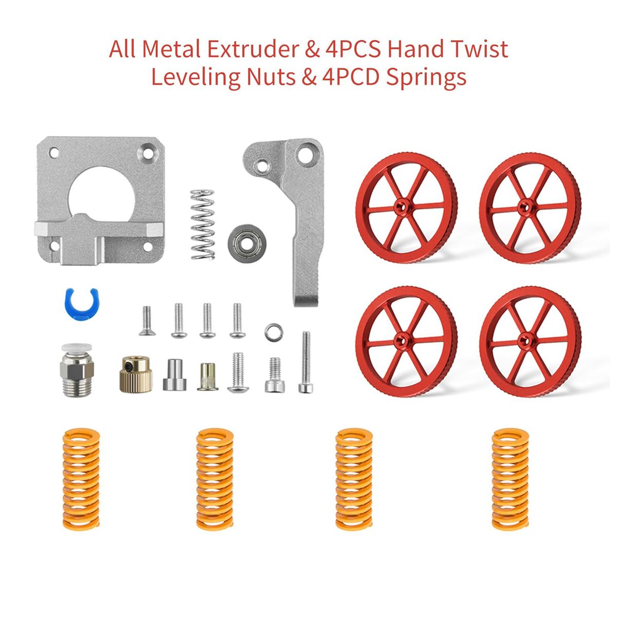 TWO TREES 3D Printer Parts & Accessories Upgraded All Metal Extruder and 4PCS Hand Twist Leveling Nut Diameter 60mm with 4pcs Heated Bed Springs for Creality Ender-3/Ender-3 Pro/ CR-10 Series 3D Printer