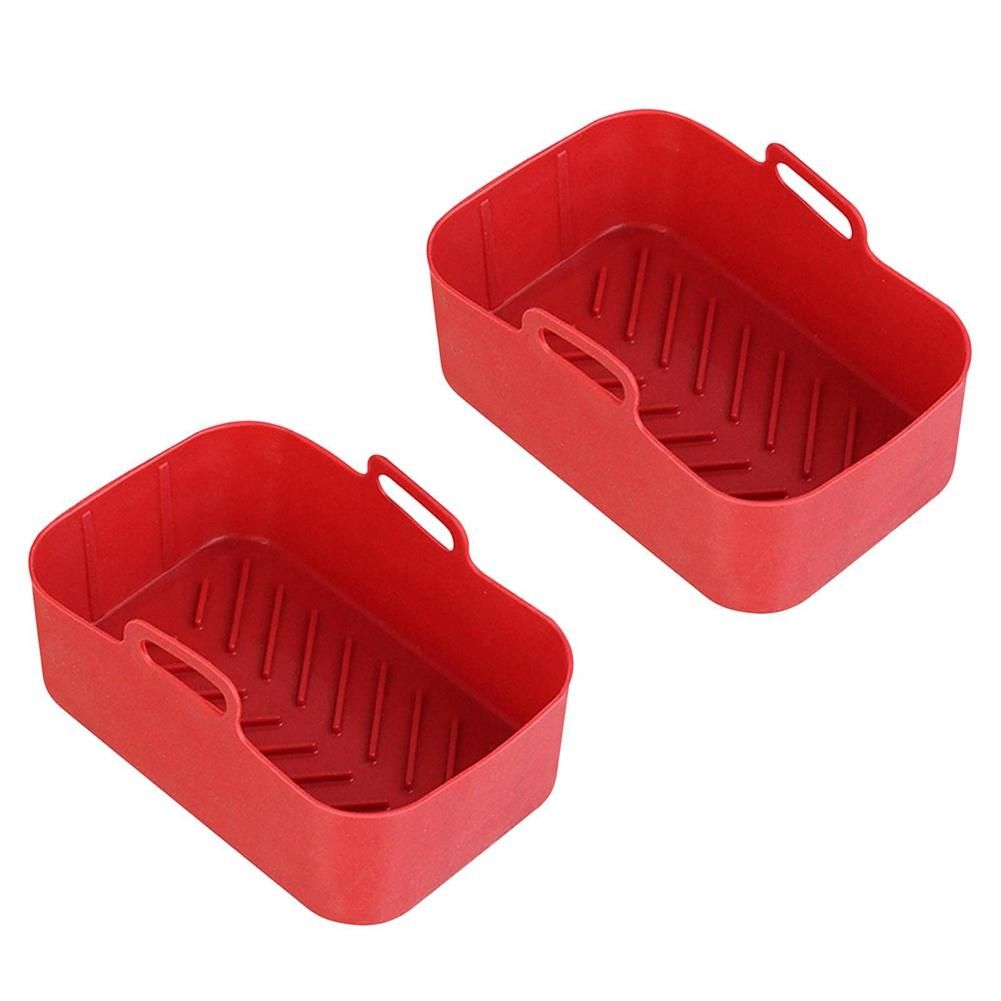 2Pcs Air Fryer Silicone Pot for 8 Quart Dual Zone Air Fryer, Reusable Silicone Frying Baskets Air Fryer Liners Red