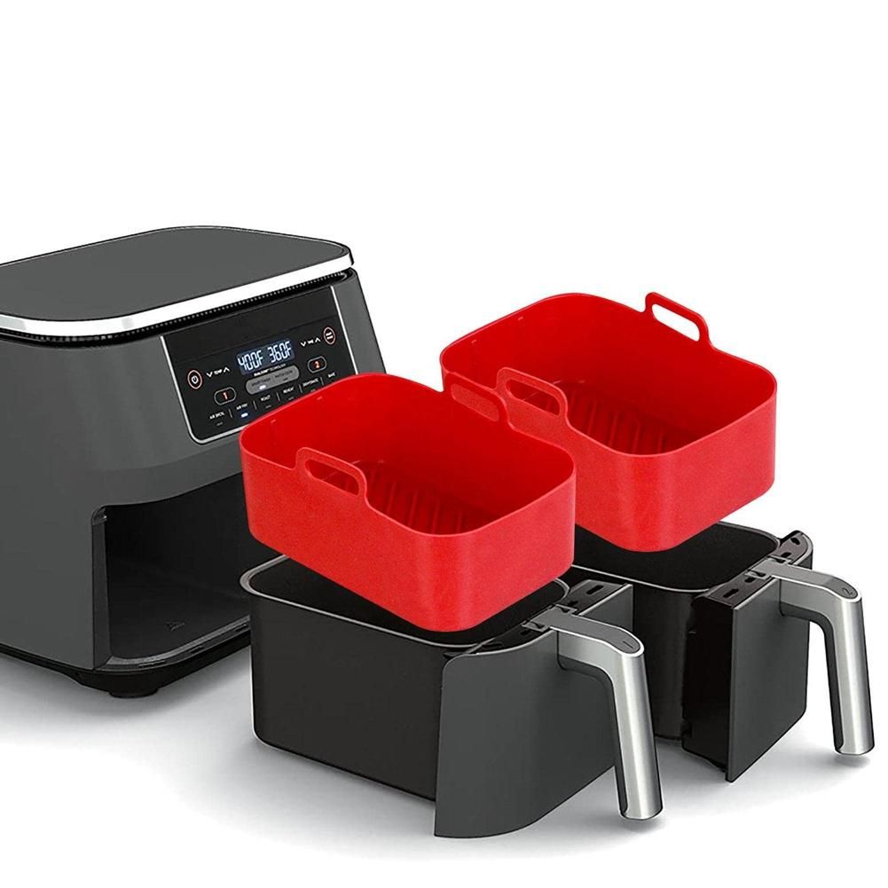 2Pcs Air Fryer Silicone Pot for 8 Quart Dual Zone Air Fryer, Reusable Silicone Frying Baskets Air Fryer Liners Red