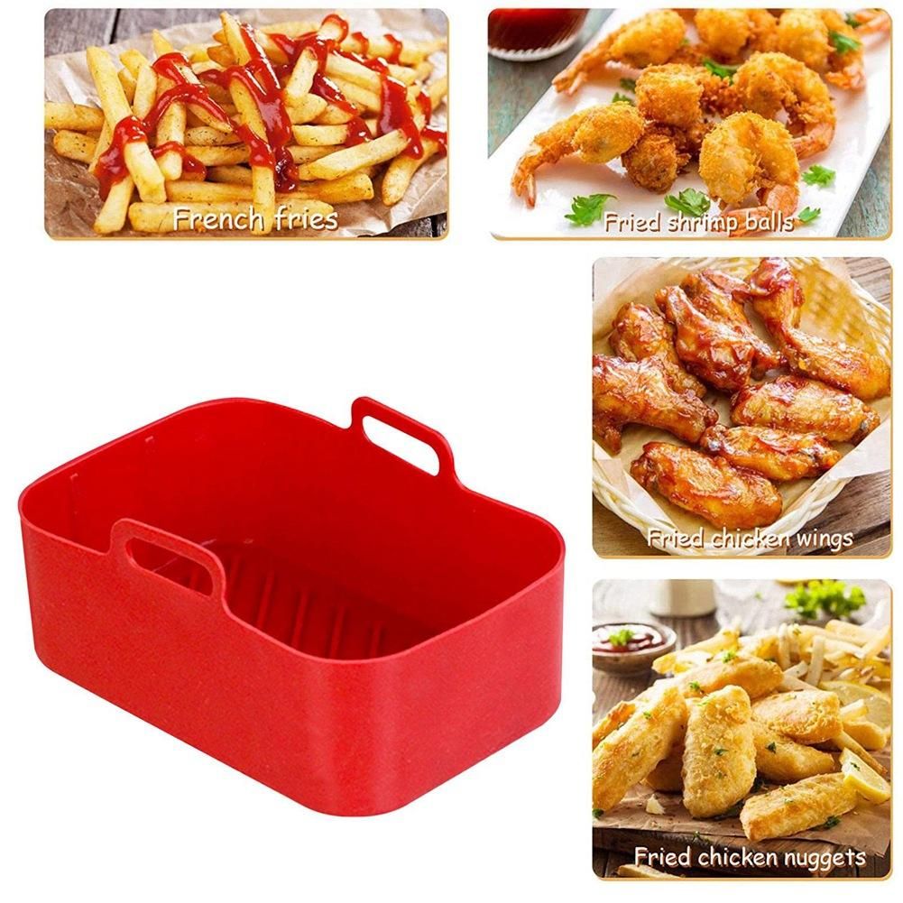 2Pcs Air Fryer Silicone Pot for 8 Quart Dual Zone Air Fryer, Reusable Silicone Frying Baskets Air Fryer Liners Red