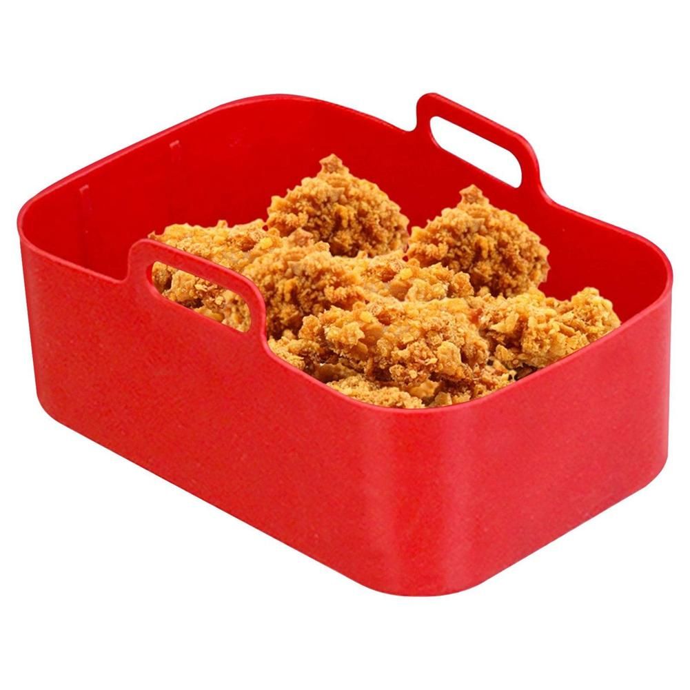 2Pcs Air Fryer Silicone Pot for 8 Quart Dual Zone Air Fryer, Reusable Silicone Frying Baskets Air Fryer Liners Red