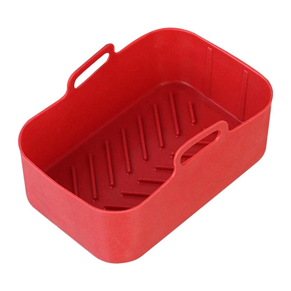 2Pcs Air Fryer Silicone Pot for 8 Quart Dual Zone Air Fryer, Reusable Silicone Frying Baskets Air Fryer Liners Red