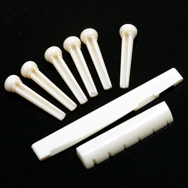 A Set Of Folk Guitar Bone Bridge Pins Saddle Nut