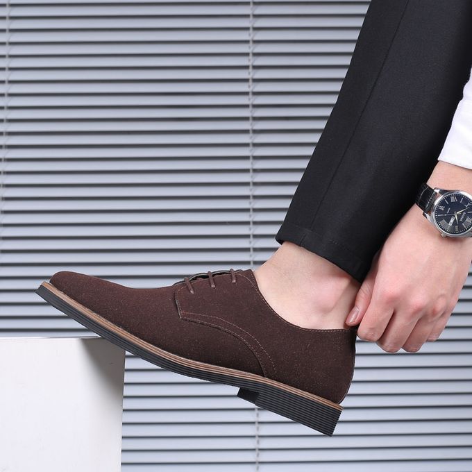 Formal Shoes For Men Suede Leather Shoes Business Wedding Footwear Brown