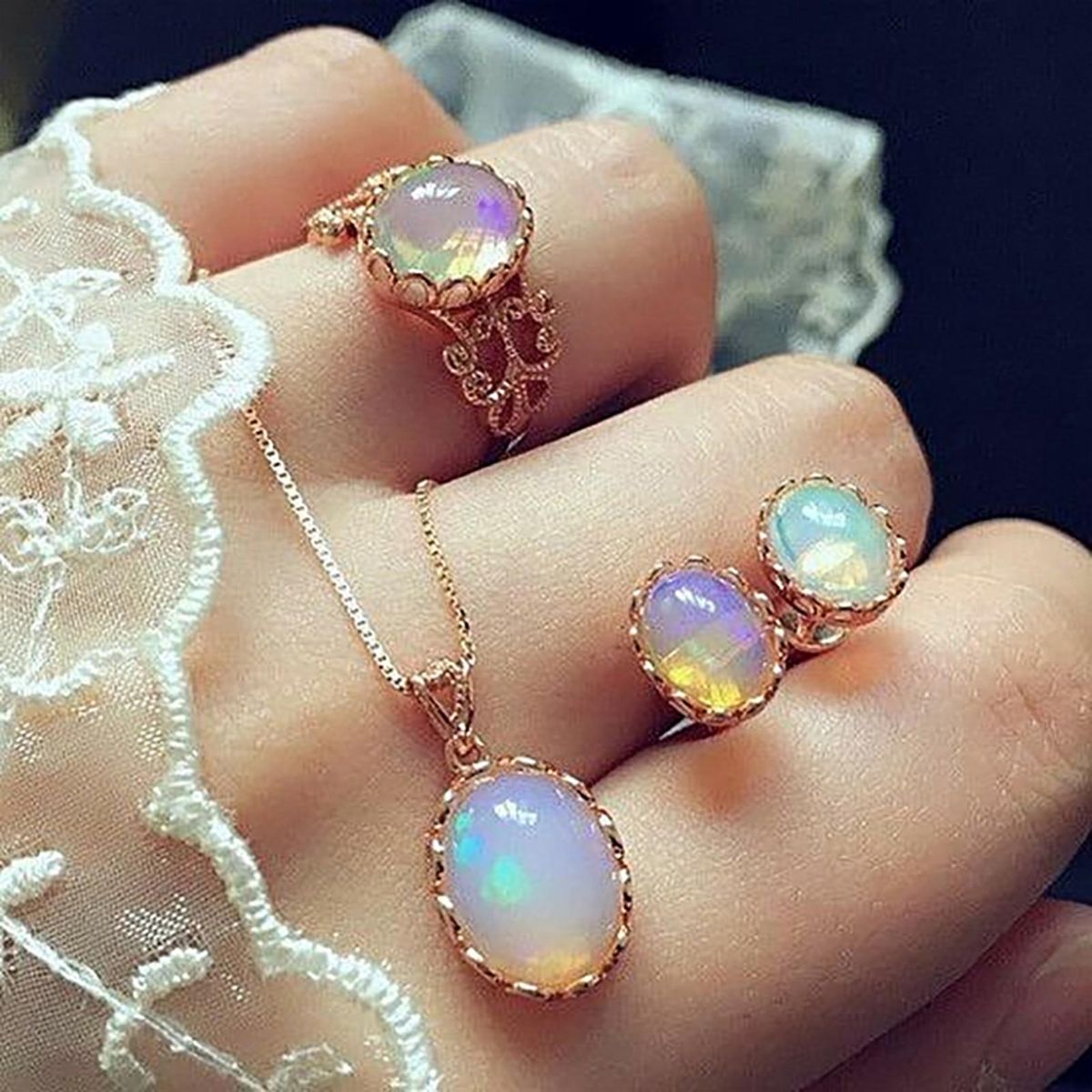 1 Set Earrings Ring Jewelry Set Exquisite Jewelry Set Rose Gold