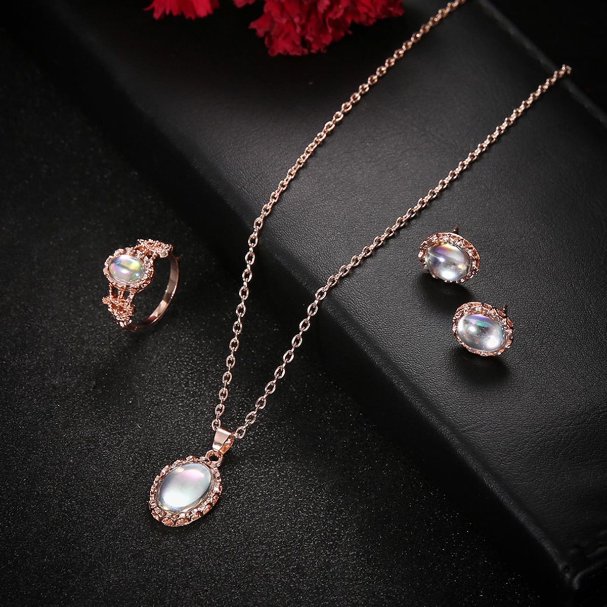 1 Set Earrings Ring Jewelry Set Exquisite Jewelry Set Rose Gold