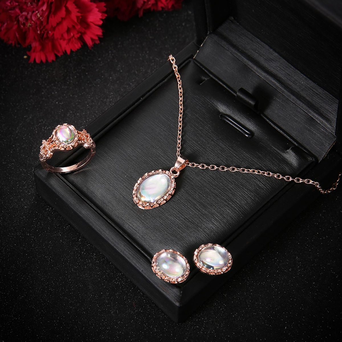 1 Set Earrings Ring Jewelry Set Exquisite Jewelry Set Rose Gold
