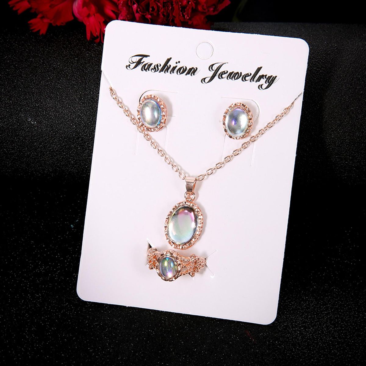1 Set Earrings Ring Jewelry Set Exquisite Jewelry Set Rose Gold