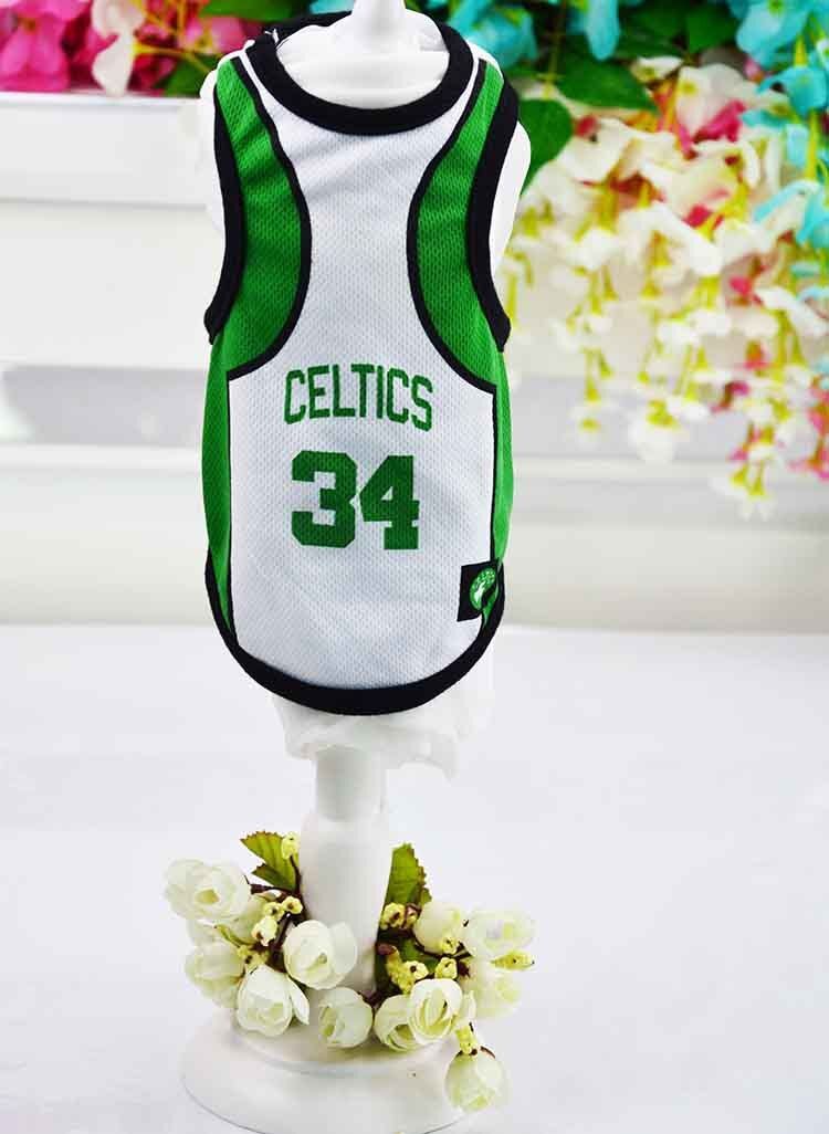 Popular Dogs Basketball NBA Jersey Bulls Cavaliers Lakers Jersey Dogs Sportswear Mesh Vest Pet Clothing Accessories（Celtics）