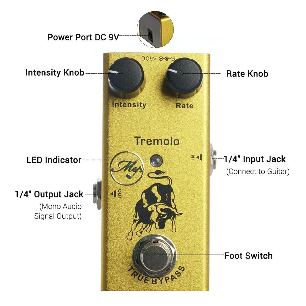 Tremolo Guitar Effect Pedal with ABS Control Knobs Mini Single Pedal for Electric Guitars DC 9V Yellow