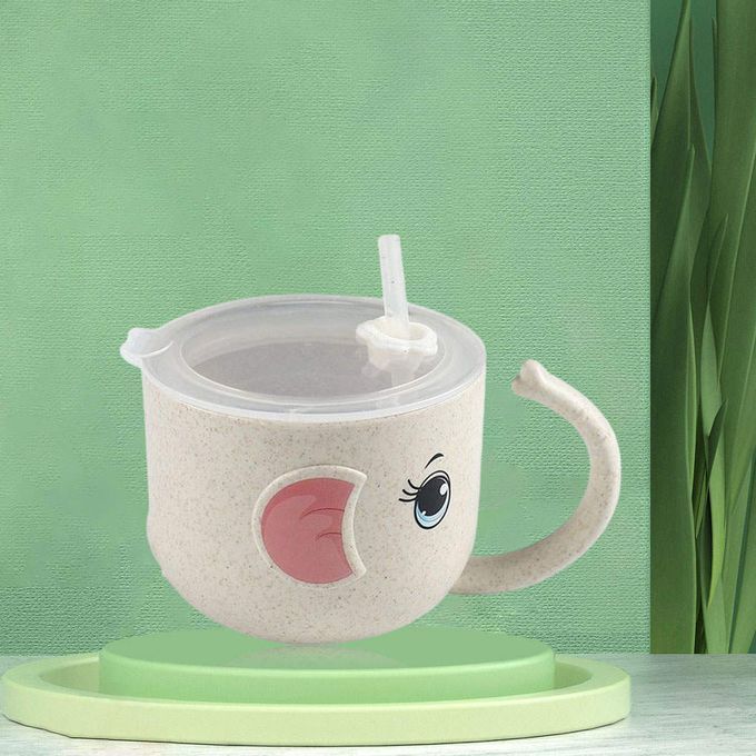 Straw Bottle Durable Sippy Cups Dust-Proof Children's Training Beige