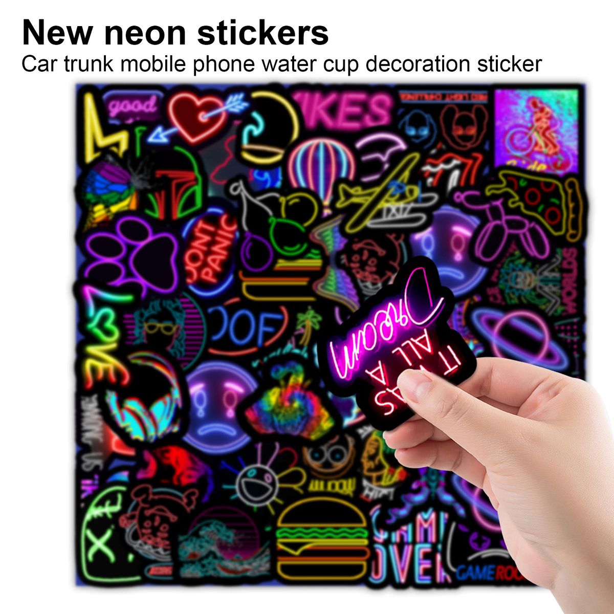 50Pcs Neon Light Sticker Waterproof Reusable DIY Car Guitar-