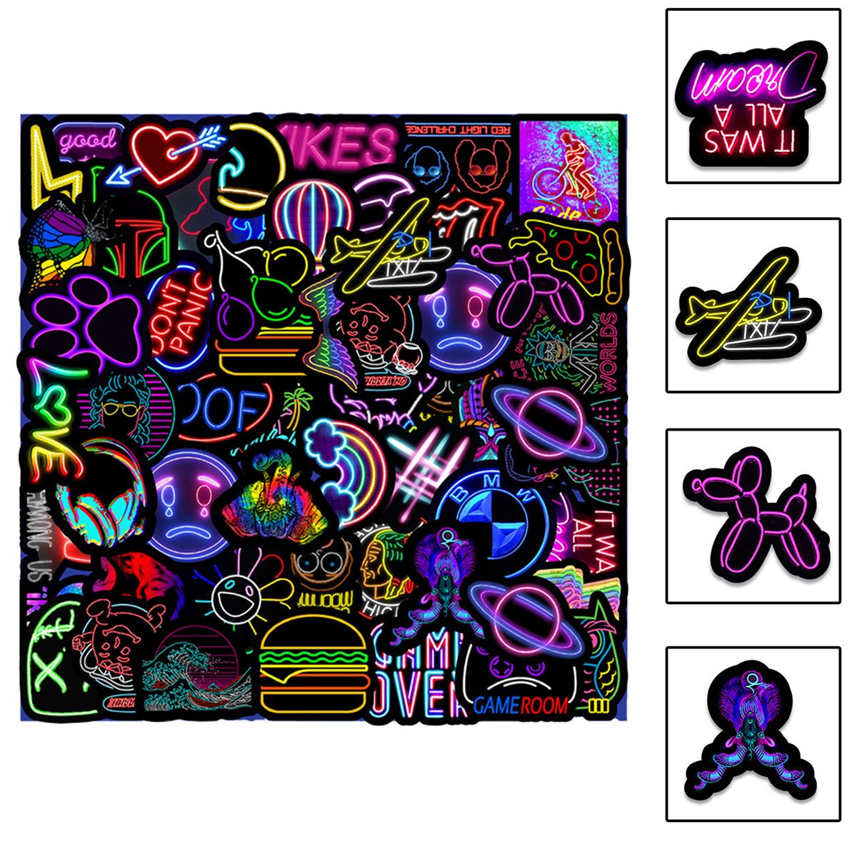 50Pcs Neon Light Sticker Waterproof Reusable DIY Car Guitar-