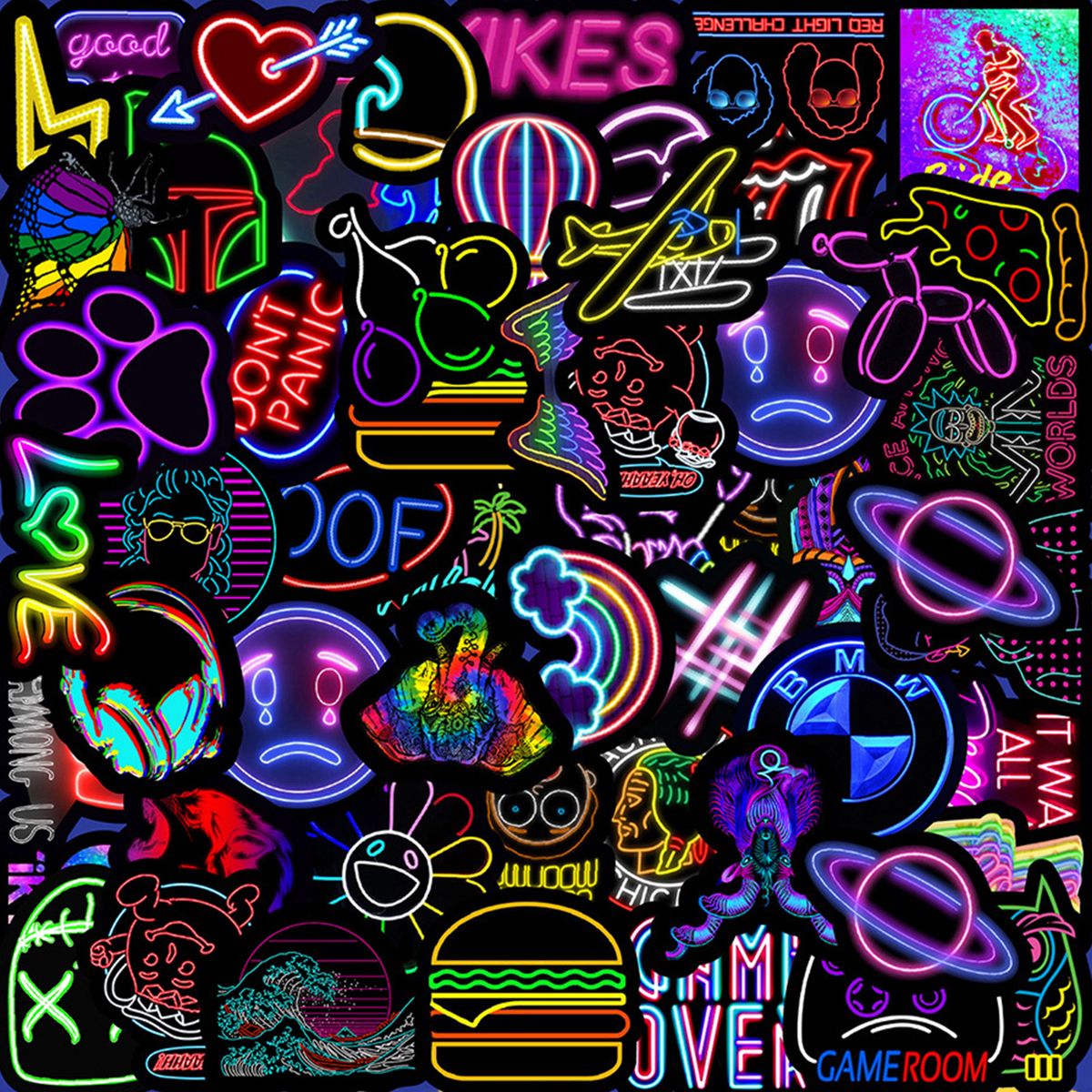 50Pcs Neon Light Sticker Waterproof Reusable DIY Car Guitar-