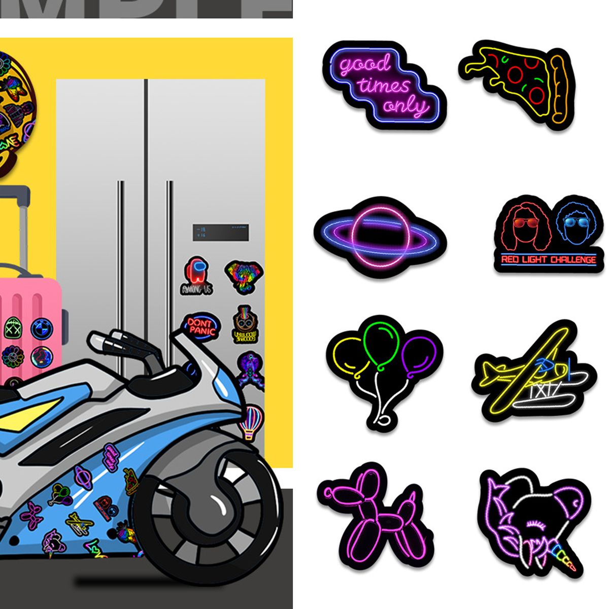 50Pcs Neon Light Sticker Waterproof Reusable DIY Car Guitar-