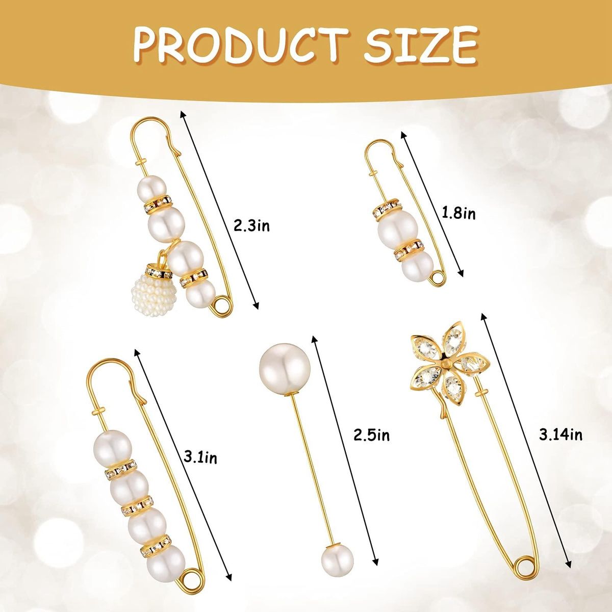 15Pcs Sweater Clips Heavy Duty Safety Pins Faux White Pearl