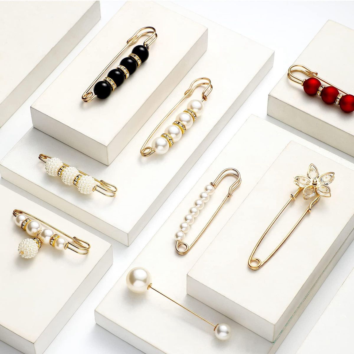 15Pcs Sweater Clips Heavy Duty Safety Pins Faux White Pearl
