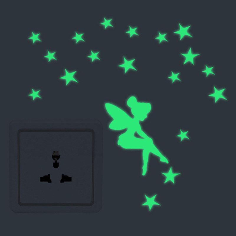 Cartoon Luminous Wall Sticker Girl Star Design Switch