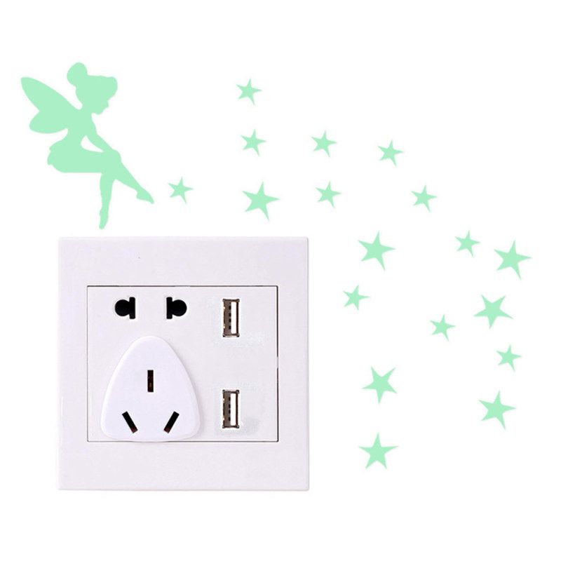 Cartoon Luminous Wall Sticker Girl Star Design Switch