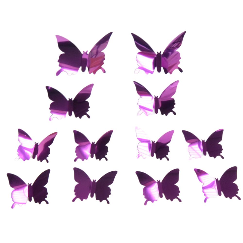 12Pcs/Set Butterfly 3D Mirror PVC Wall Art Sticker-Purple