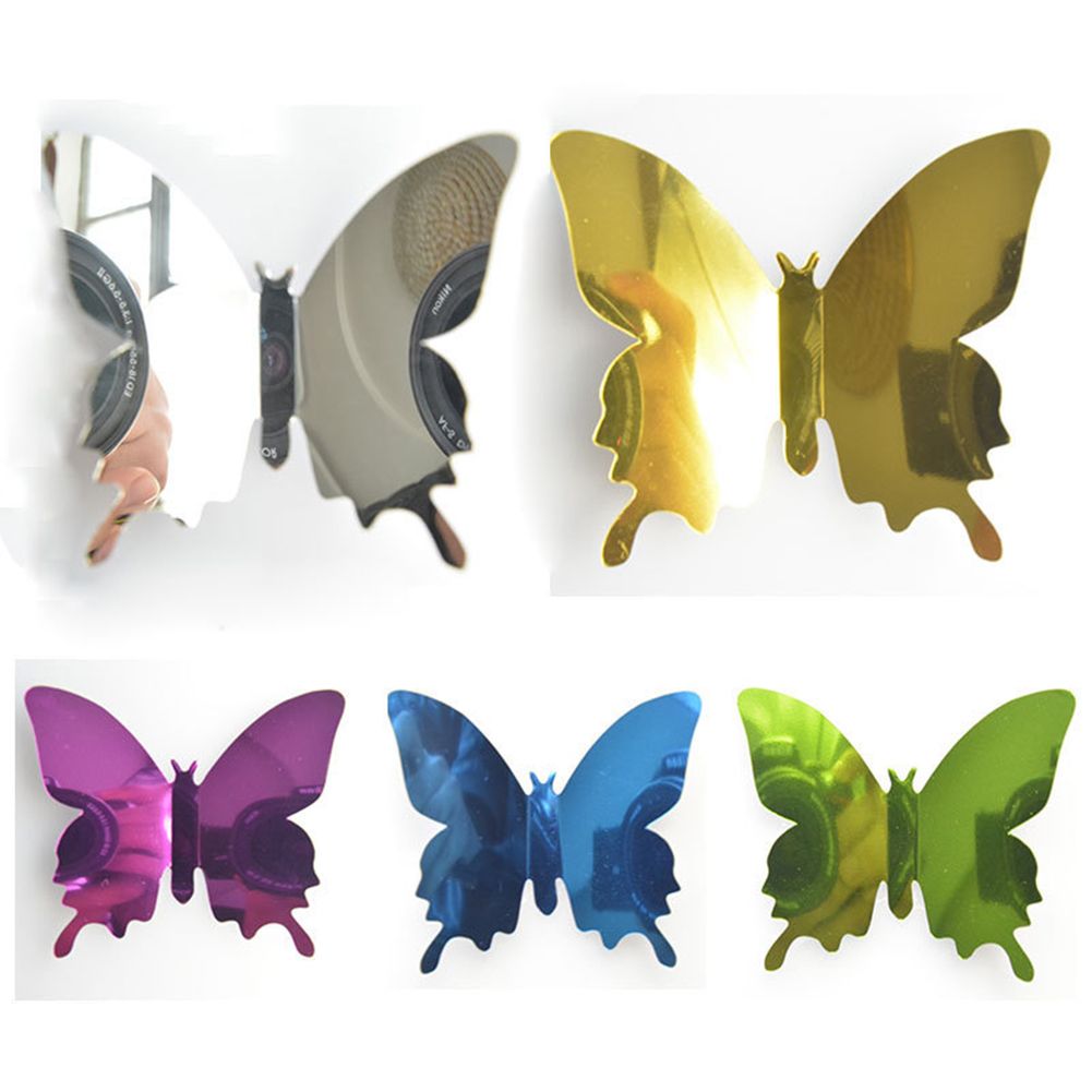 12Pcs/Set Butterfly 3D Mirror PVC Wall Art Sticker-Purple