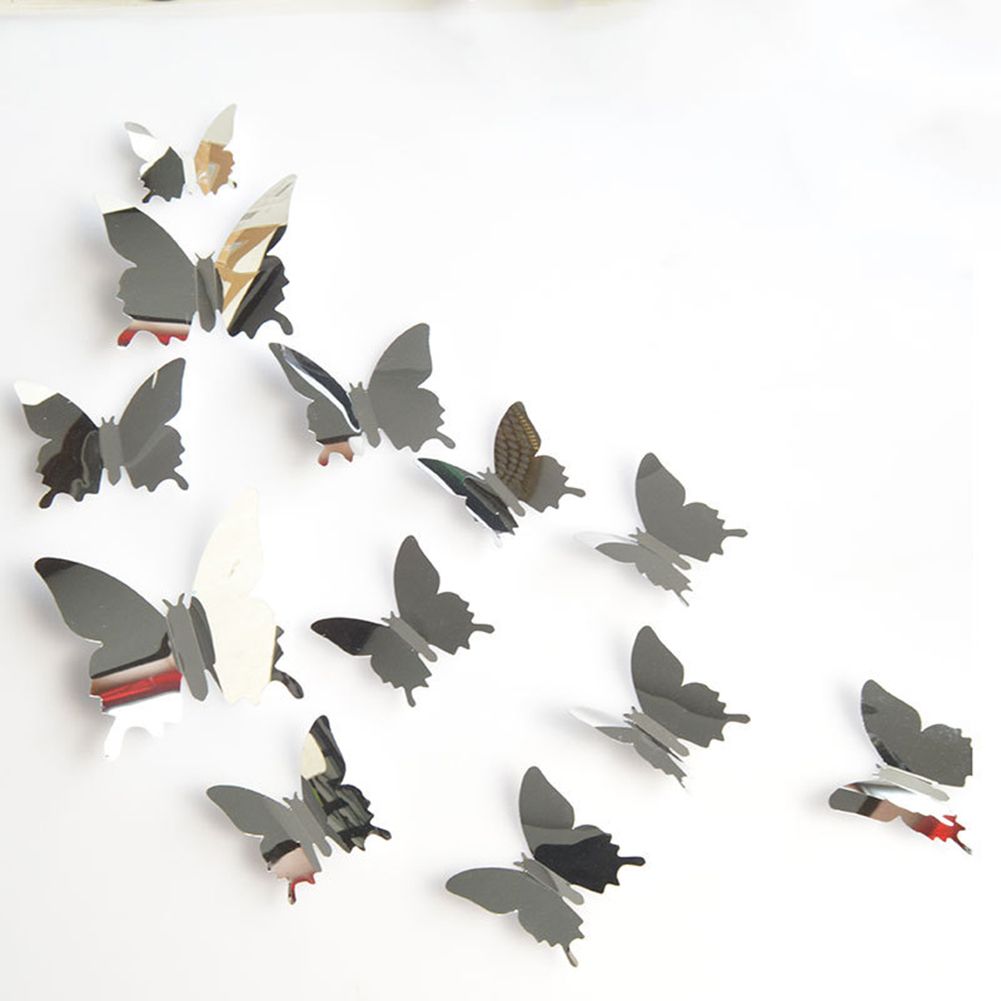 12Pcs/Set Butterfly 3D Mirror PVC Wall Art Sticker-Purple
