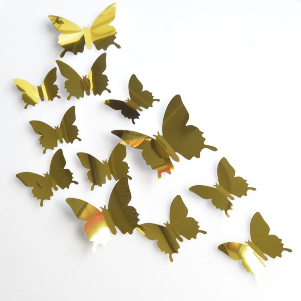 12Pcs/Set Butterfly 3D Mirror PVC Wall Art Sticker-Purple