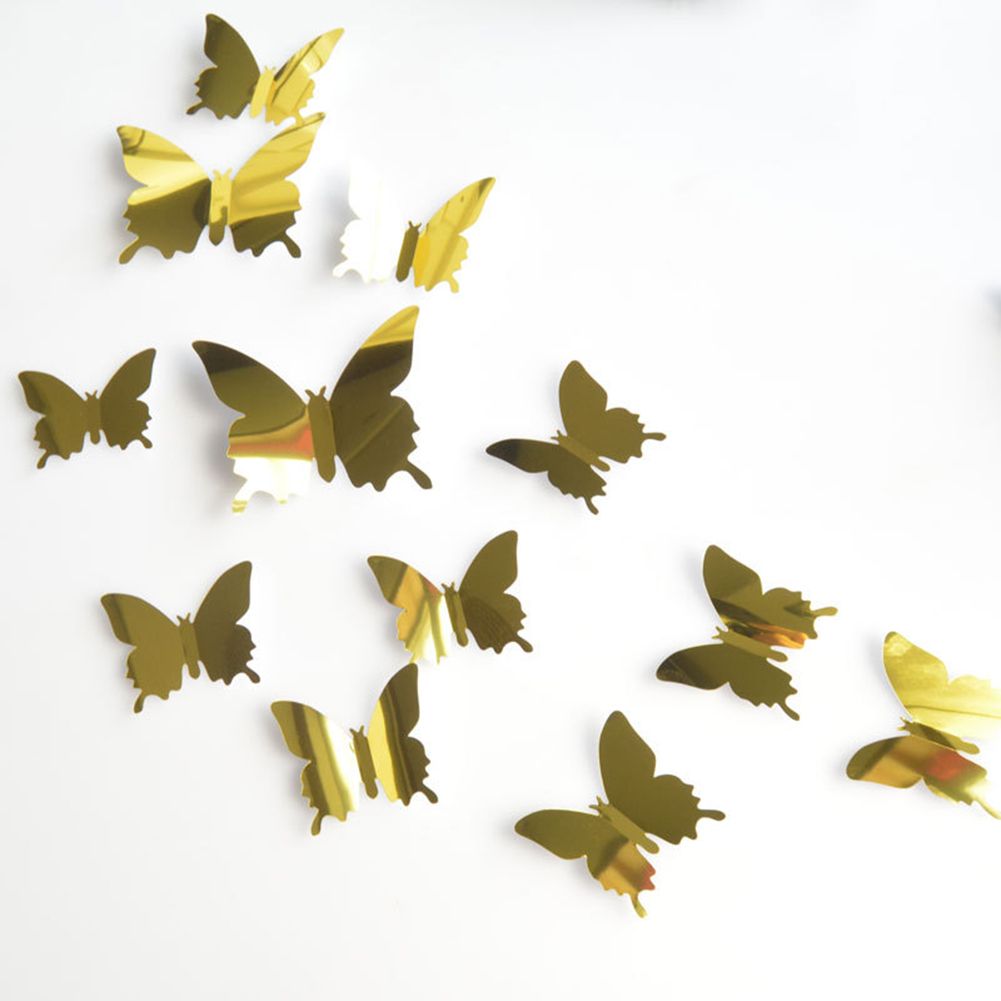 12Pcs/Set Butterfly 3D Mirror PVC Wall Art Sticker-Purple