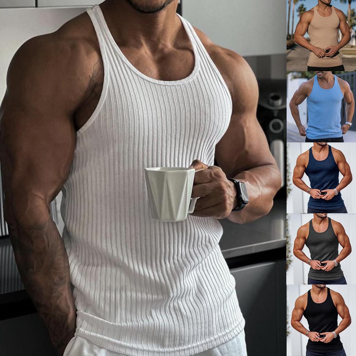 Summer Knitted Vertical Stripe Fitness Sports Slim Vest