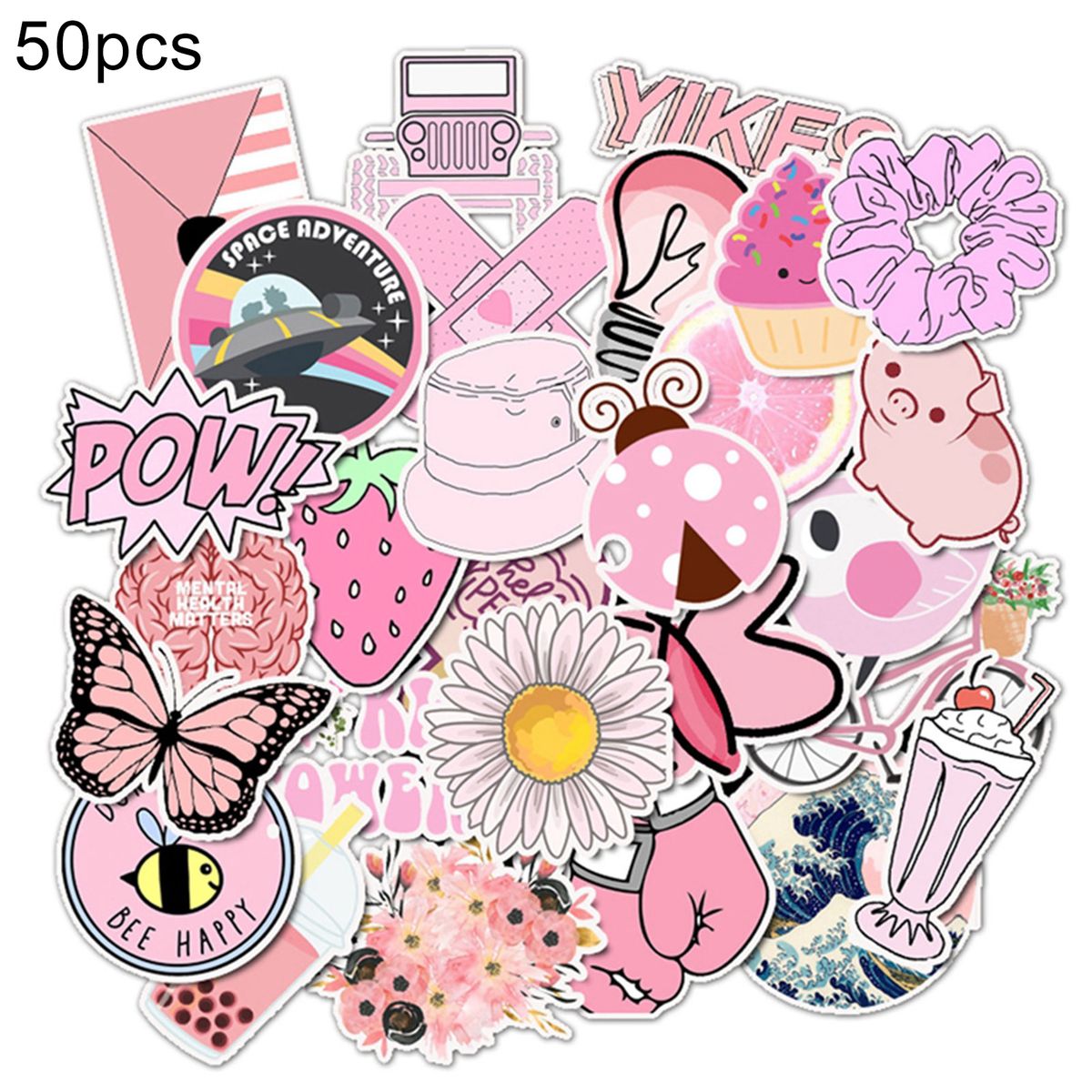50Pcs Cute Skateboard Scrapbook Laptop Waterproof-Pink