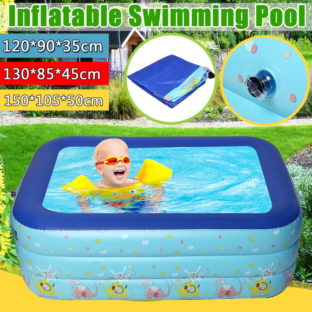 （120/130/150cm） PVC Inflatable Large Space Swimming Pool For Kid & Family Outdoor Pool Foot Air Pump