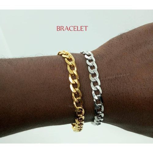 Cuban Silver N Gold Hand Chain Bracelet Stainless Steel