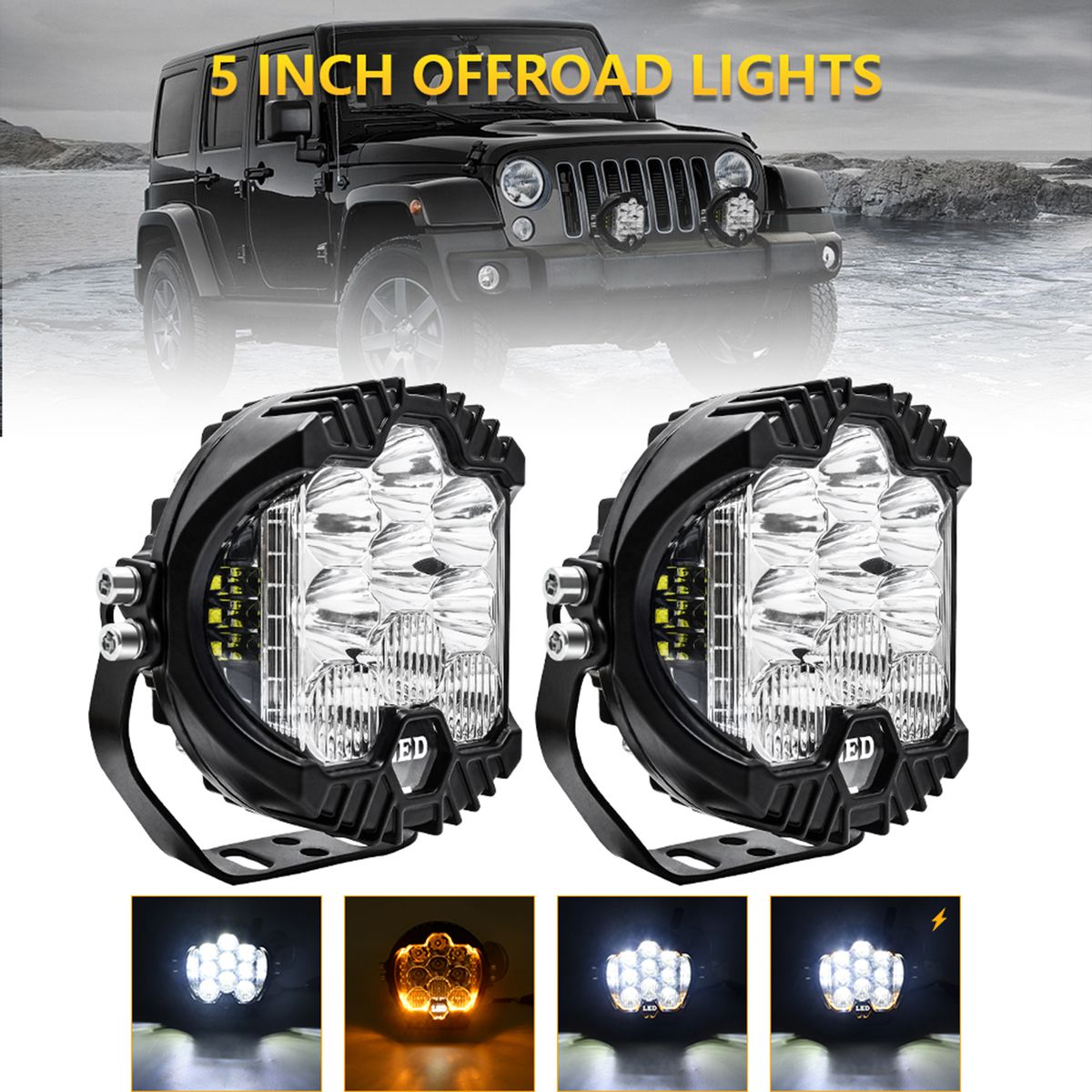 2Pcs 5inch LED Work Light Pods Spot Flood Combo Beam Fog