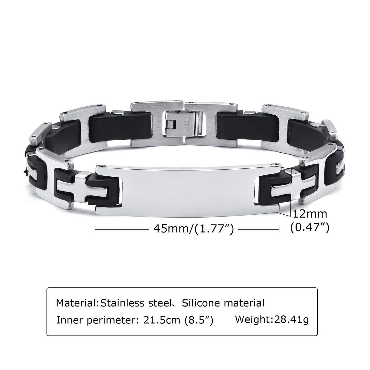 Men's Bracelet Titanium Steel Silicone Stainless Steel Bracelet Silver