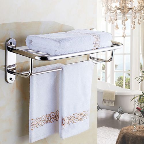 Wall Mounted Towel Rack Bathroom Hotel Rail Holder Storage Shelf Stainless Steel--