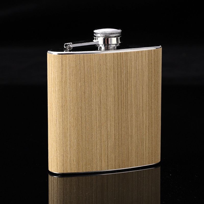6oz Wood Leather Hip Flask