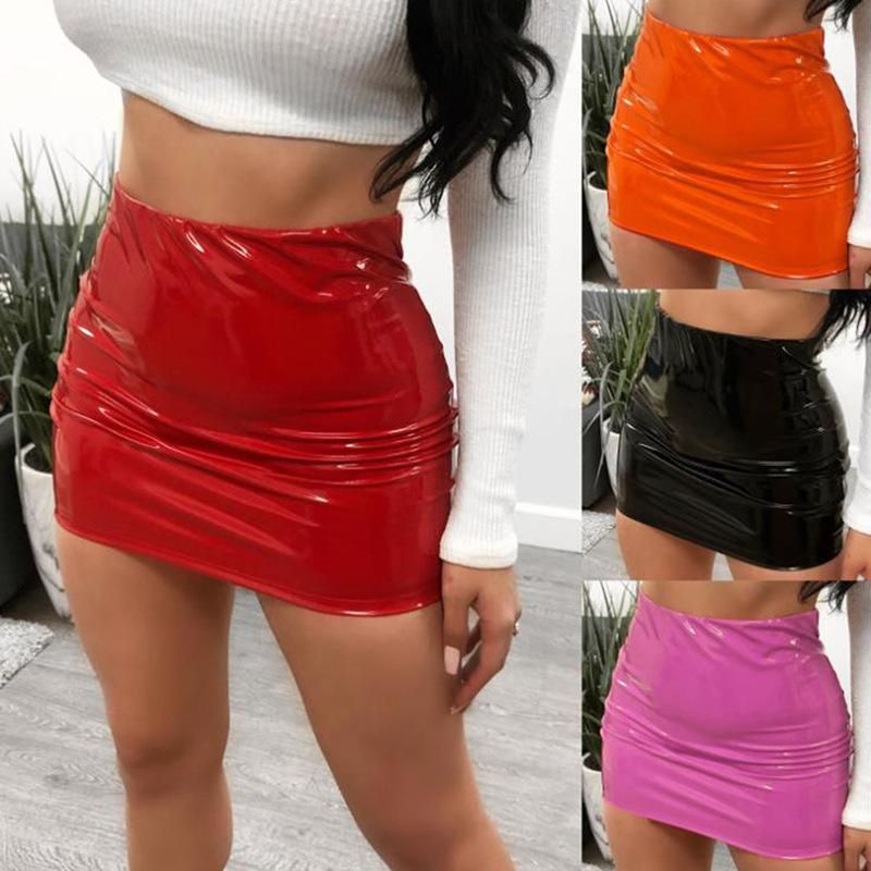 Spring and summer new skirt sexy bright leather bag hip skirt miniskirt