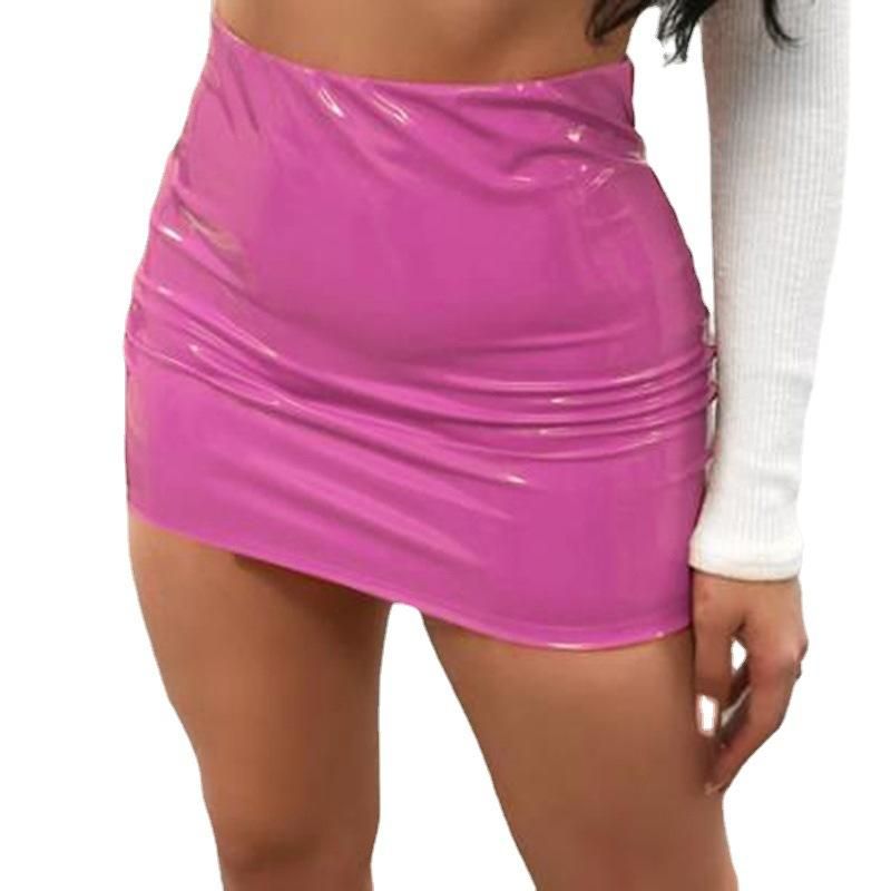 Spring and summer new skirt sexy bright leather bag hip skirt miniskirt