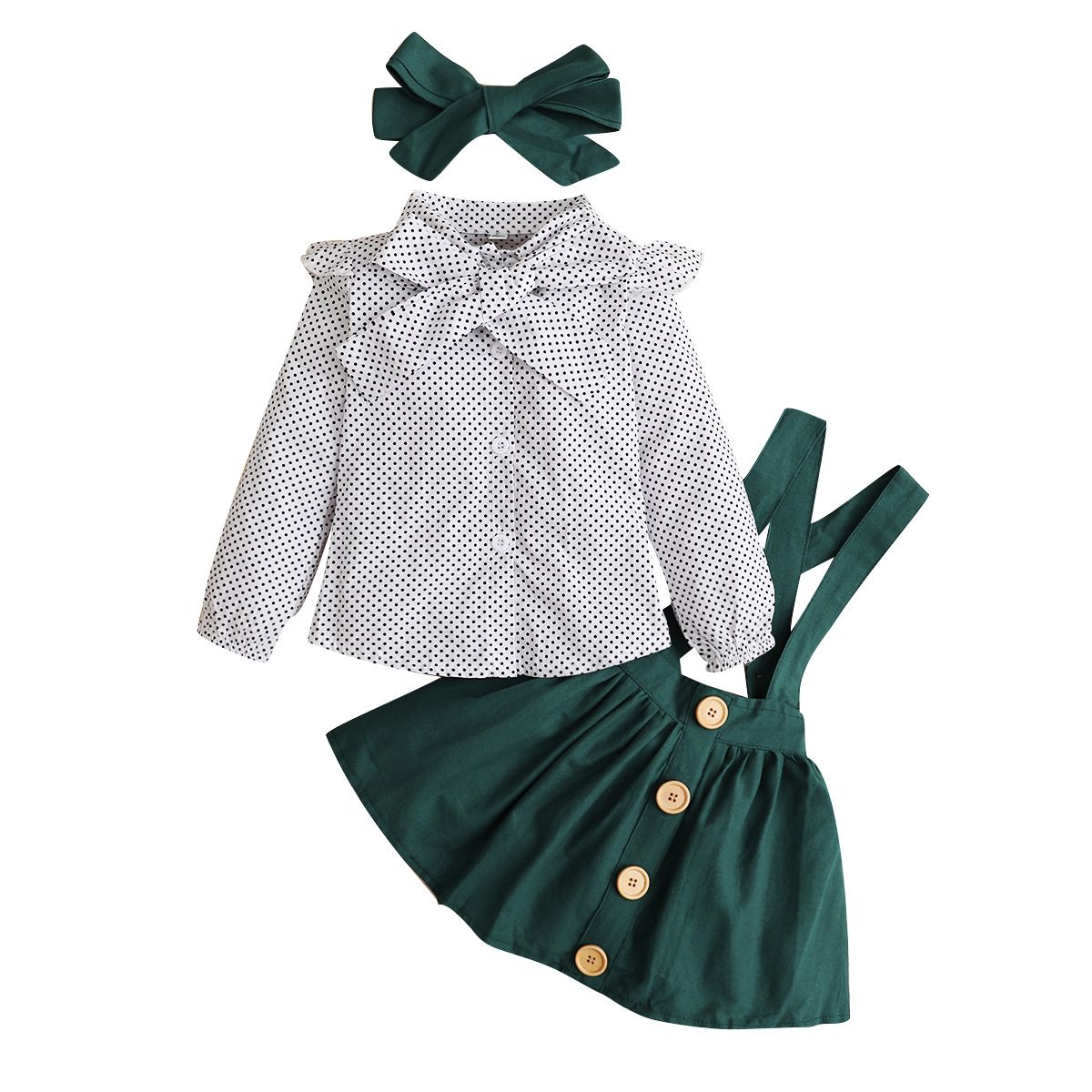Infant Girl Autumn Winter Long Sleeve Green Skirt Outfit Set