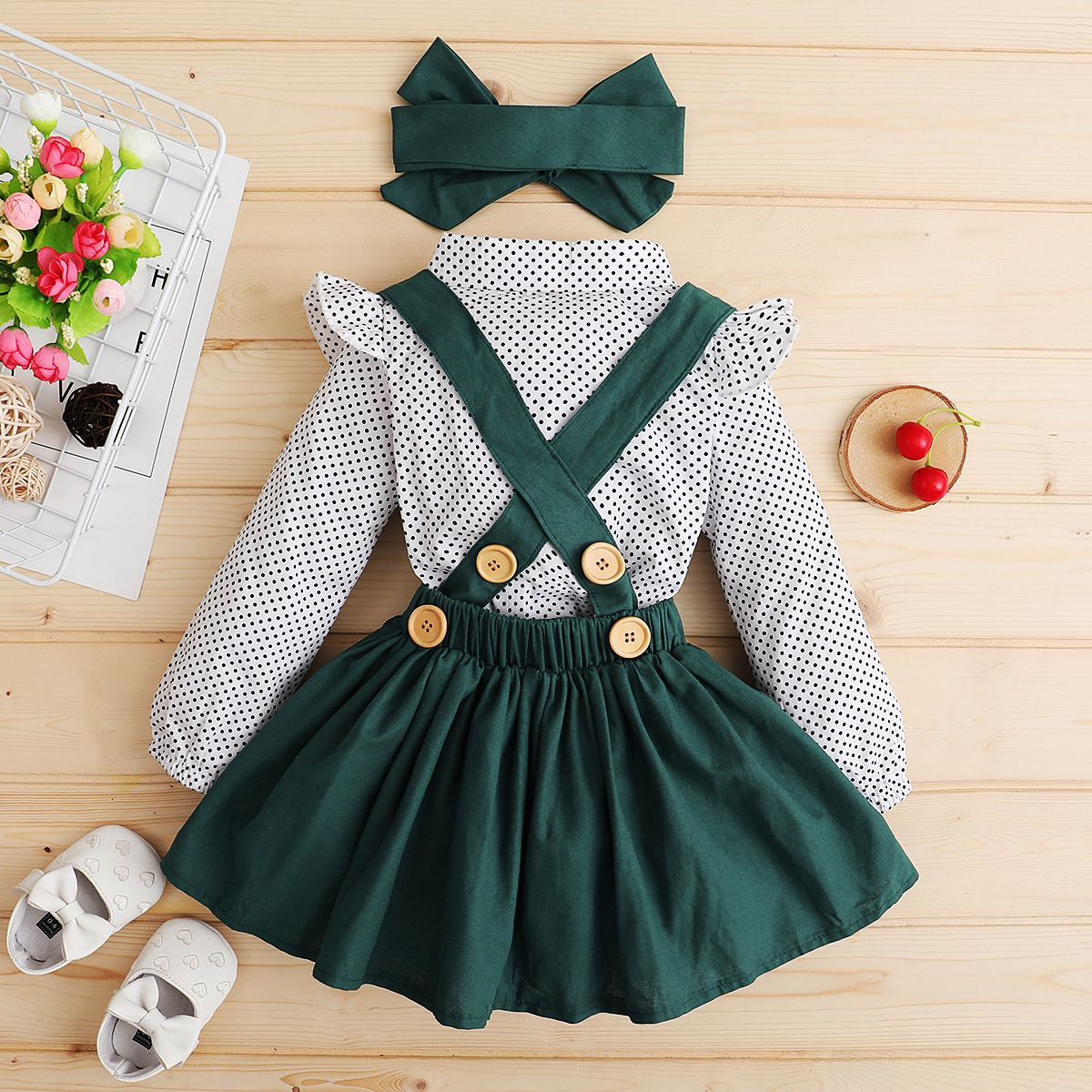 Infant Girl Autumn Winter Long Sleeve Green Skirt Outfit Set