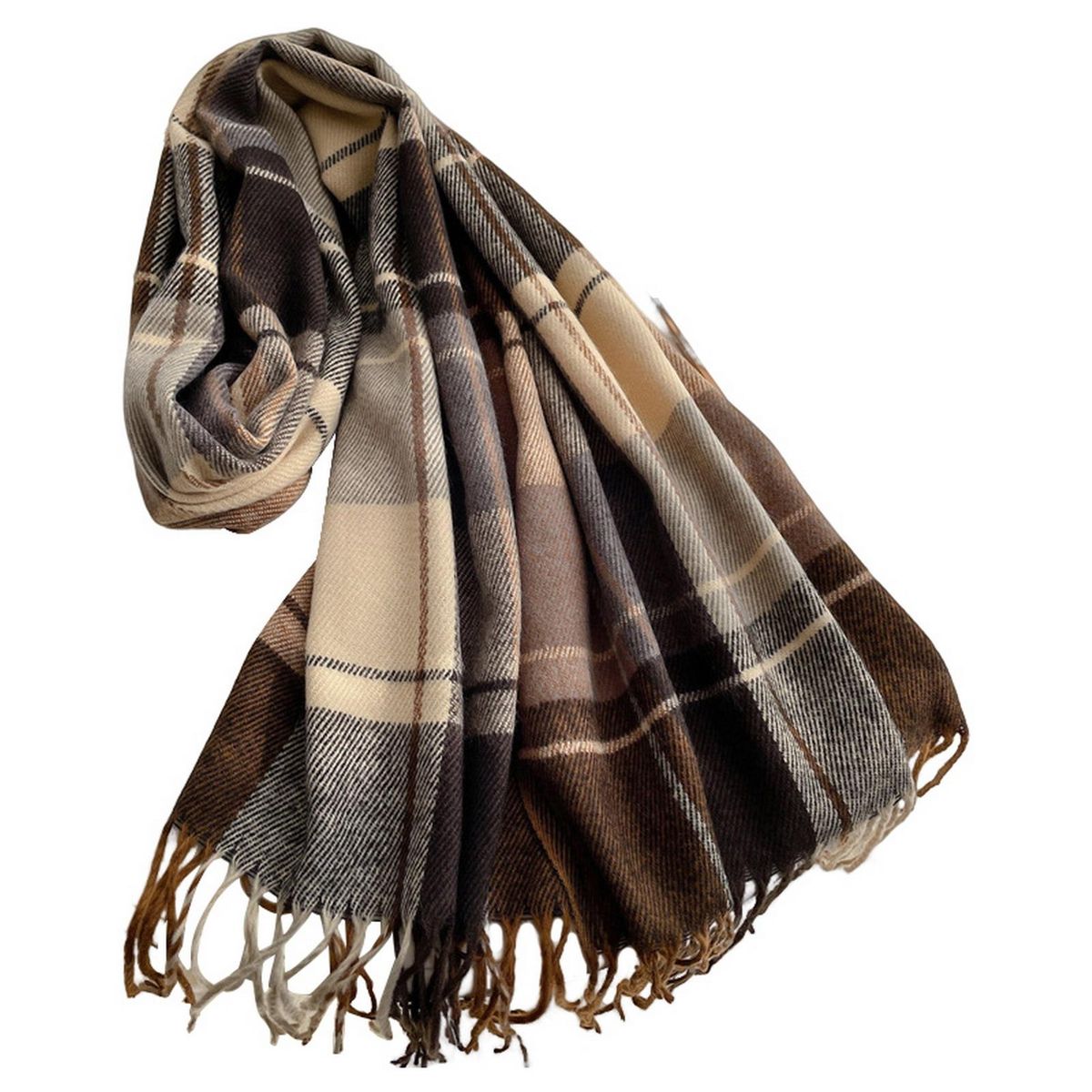 Women Scarf Women Winter Plaid Print Long Warm Shawl Beige