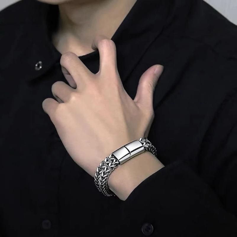 Stainless Steel Chain Men Bracelet Hand Magnetic Clasp Wristband