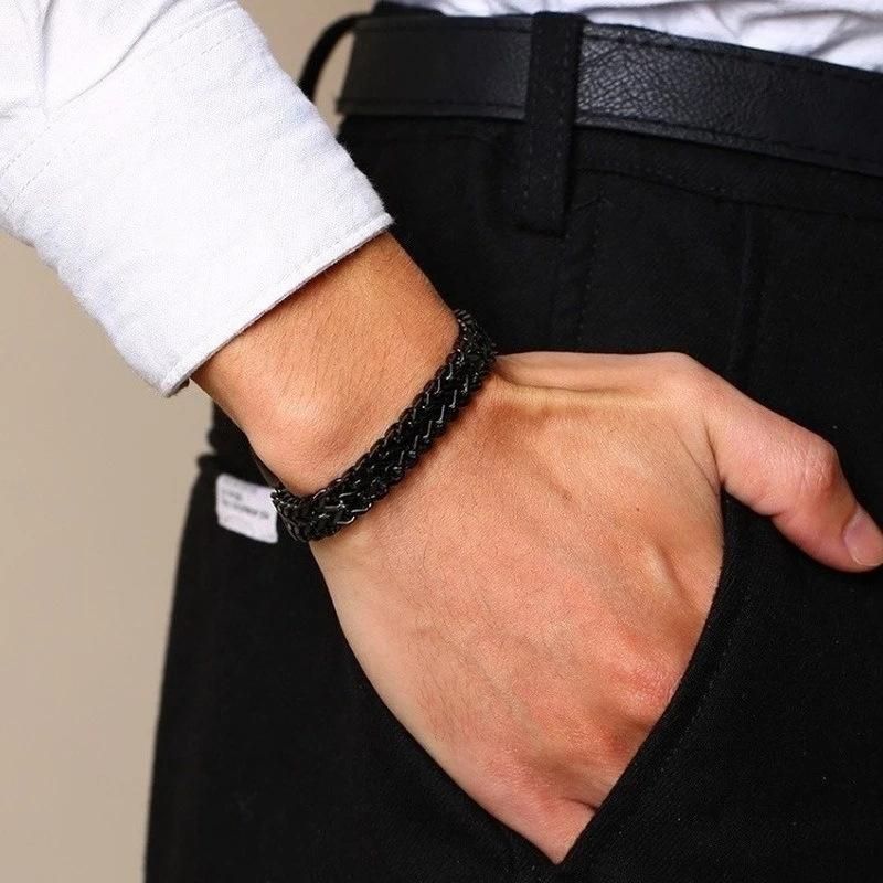 Stainless Steel Chain Men Bracelet Hand Magnetic Clasp Wristband