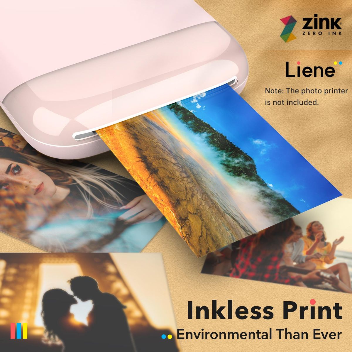 Liene 2x3inch Zinc Photo Paper 50 Sheets Premium Photo Paper with Self-Adhesive Backing Waterproof Smudge-Proof Tear-Resistant for Liene Kiwi Photo Printer Refill Instant Photo Paper for Scrapbook