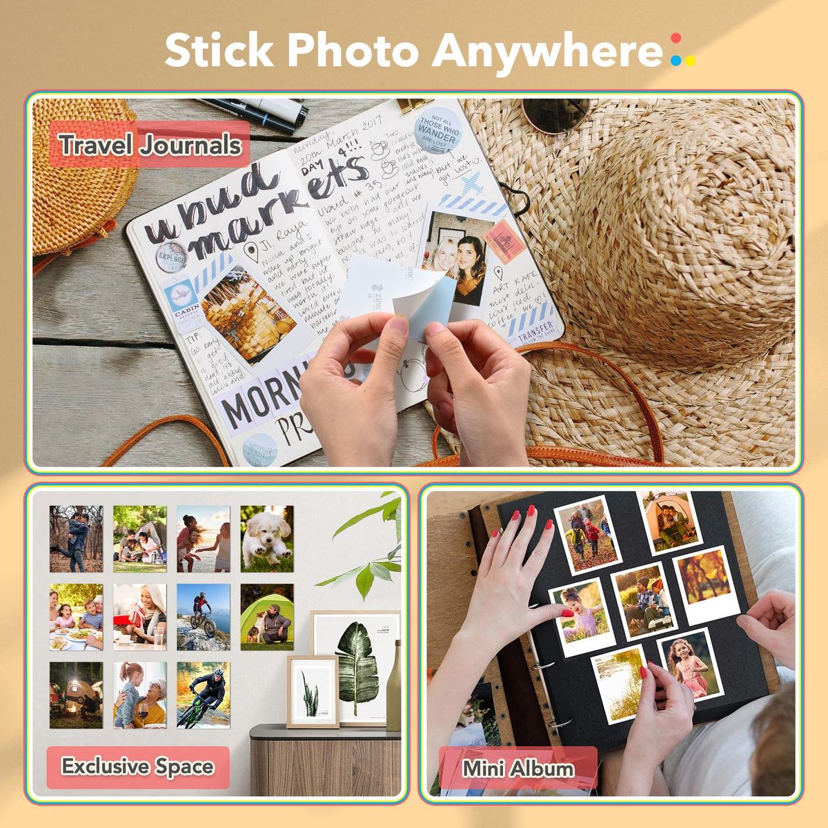 Liene 2x3inch Zinc Photo Paper 50 Sheets Premium Photo Paper with Self-Adhesive Backing Waterproof Smudge-Proof Tear-Resistant for Liene Kiwi Photo Printer Refill Instant Photo Paper for Scrapbook